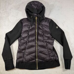 Michael Michael Kors Black Hybrid Down Puffer Jacket Womens Gold Zip 139317  M